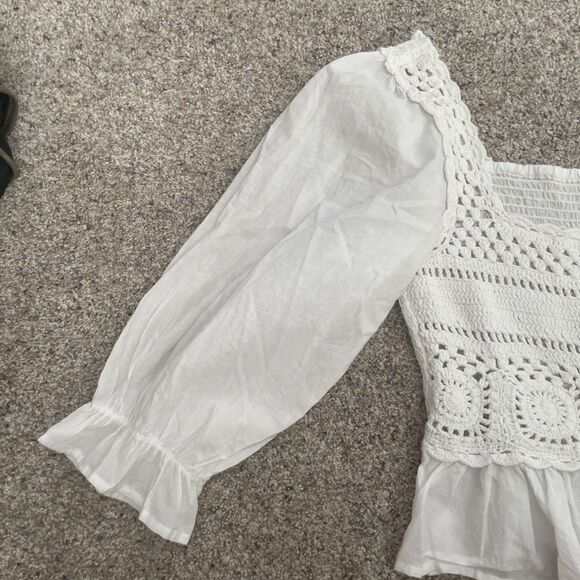 Rebellion White Boho Chic Crochet Cropped Top size Large - Picture 5 of 6